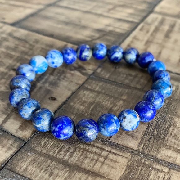 8mm Lapis Lazuli Chakra Stretch Bead Bracelet - Picture 3 of 7
